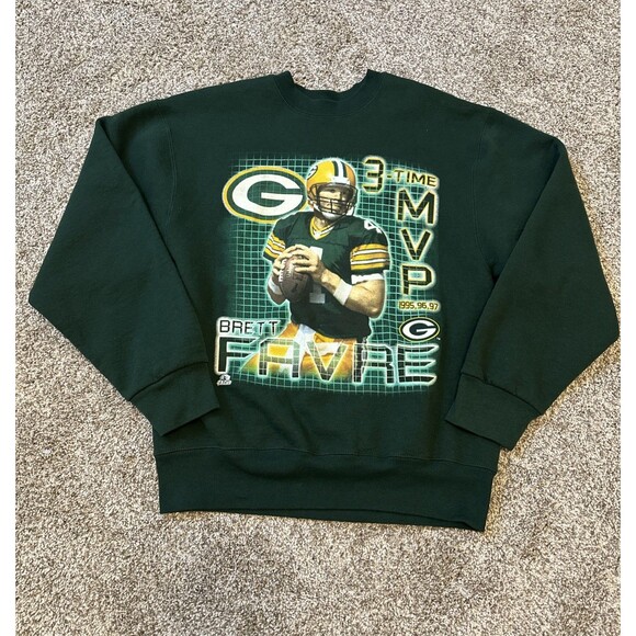 Vintage Green Bay Packers Brett Favre Pro Player Crewneck Sweater Men’s Size L - Picture 1 of 7